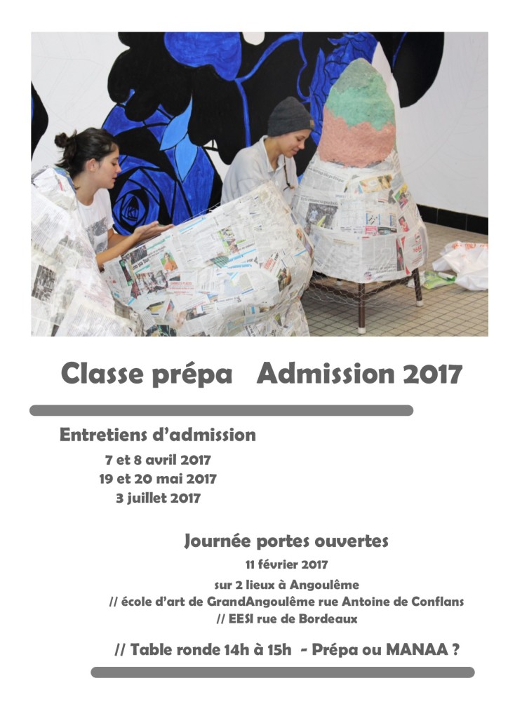 ADMISSION ACLASSE PREPA ECOLE D ART GRANDANGOULEME